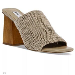 Steve Madden Taupe Realize Crochet Block-Heel Sandals Size